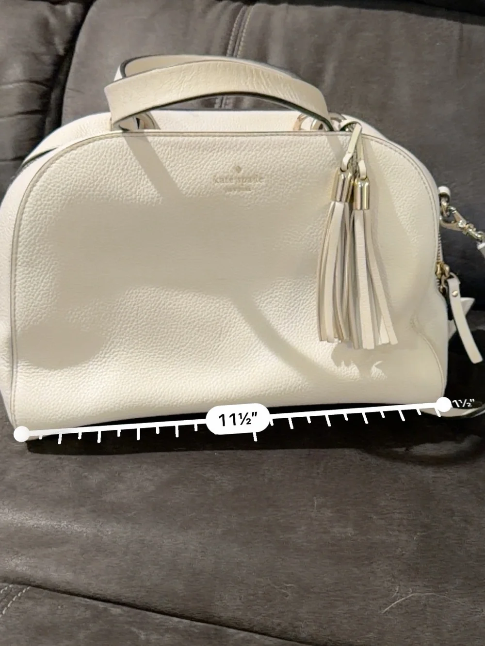 Kate Spade Atwood Place Bayley Cream Pebbled Leather Dome Satchel with Tassel